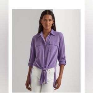 Tie front stretch jersey shirt Lauren Ralph Lauren small